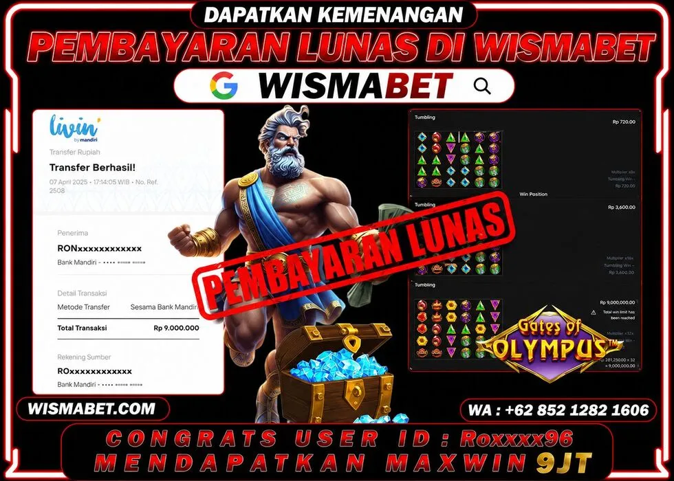 Wismabet - BUKTI KEMENANGAN Gates Of Olympus Rp9,000,000,- LUNAS